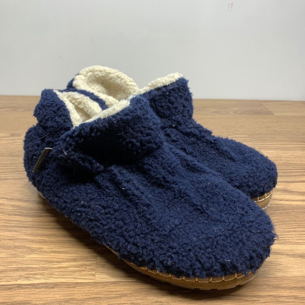 L.L. Bean Womens Navy Fuzzy Fleece Cozy Slipper Slides Size 8 Booties House Shoe